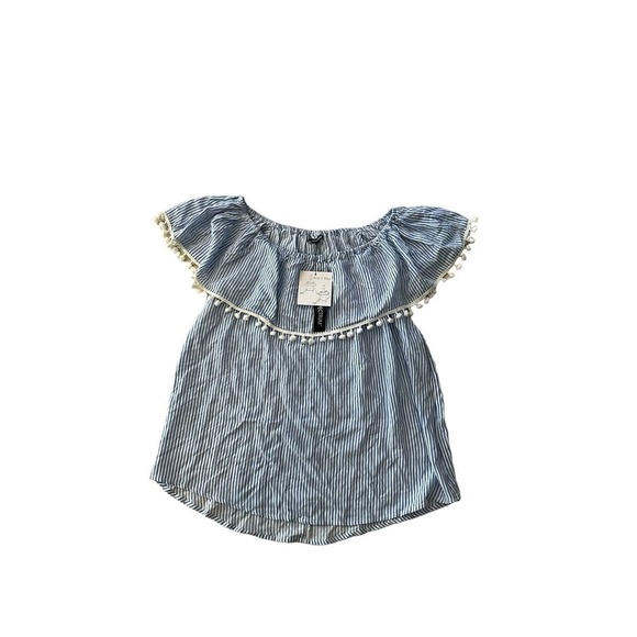Unique Spectrum Blouse Top Women Size L Blue Short Sleeve Off The Shoulder Neck - Picture 1 of 4